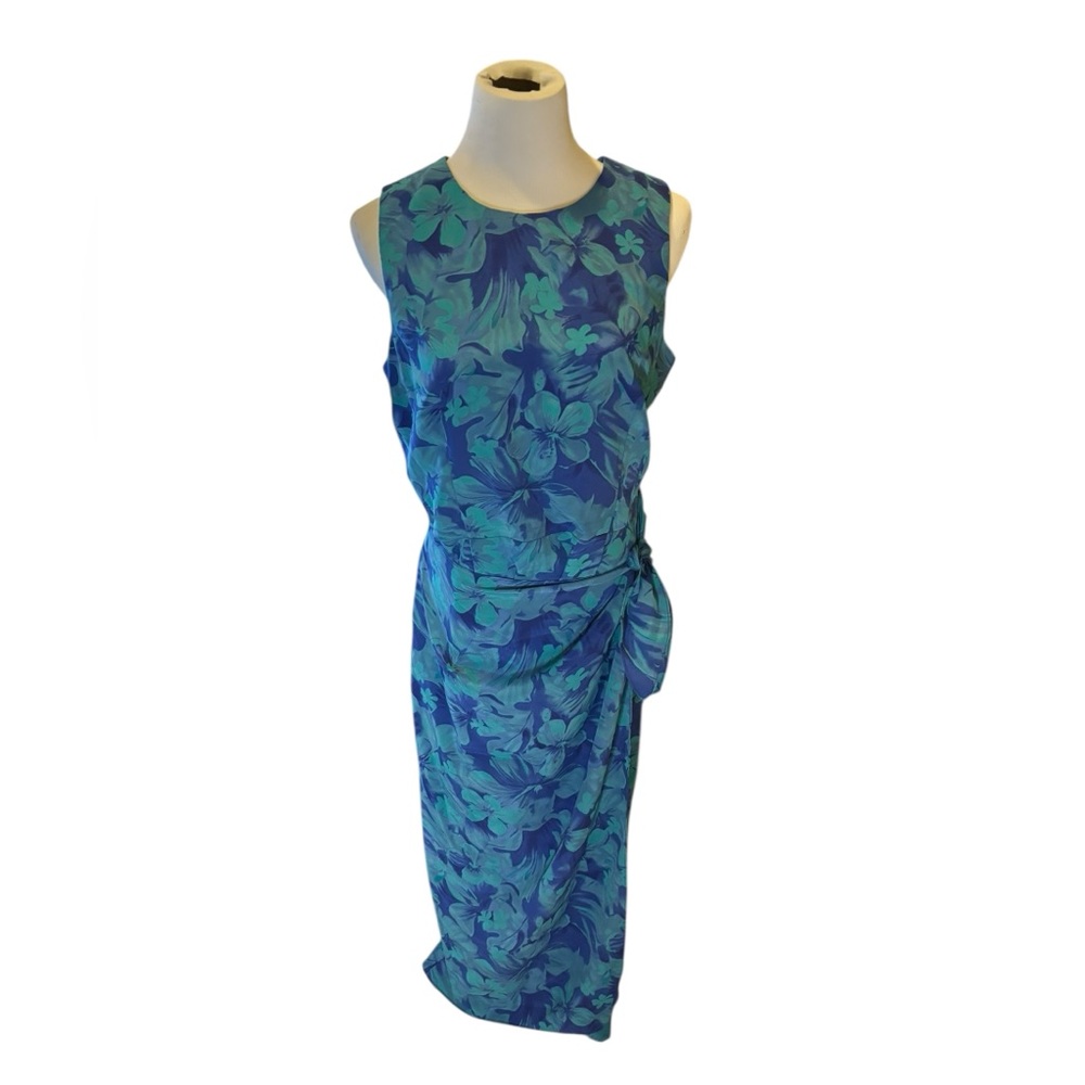 Maggy London Blue/Green Floral Sleeveless Dress Size 14